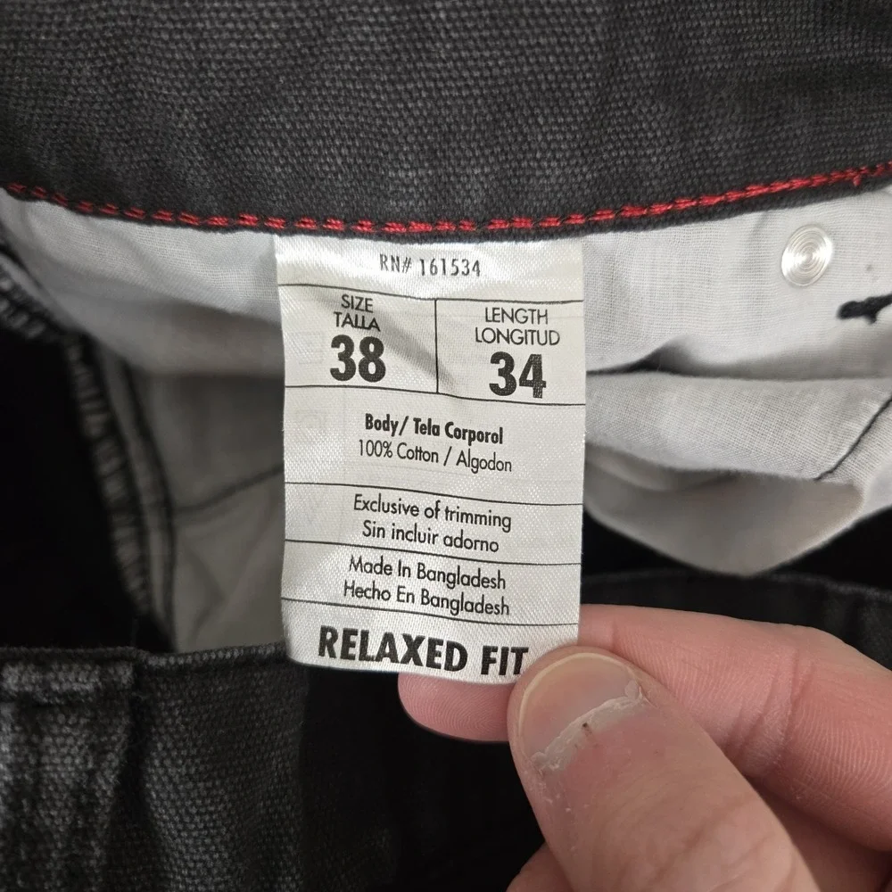Eddie Bauer Jeans Mens 38x34 Black Canvas Stretch Classic Fit Straight‎ Workwear
